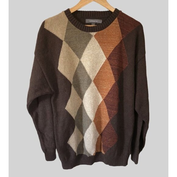 Vintage Croft & Barrow Argyle Sweater Mens Large USA Grandpa Academia Preppy y2k - Picture 1 of 5